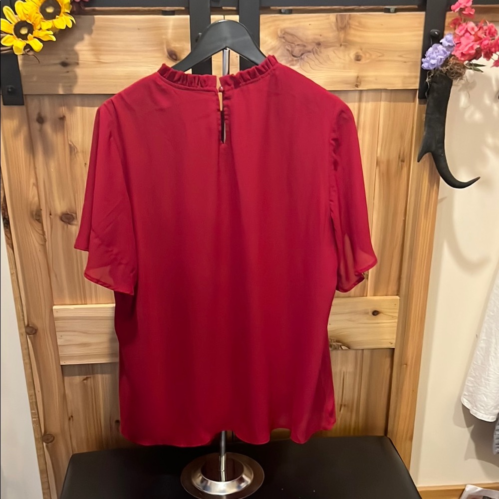 BloomChic Ruby Red Blouse with Pleated Design - Picture 7 of 9